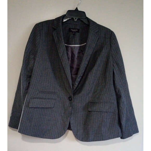 Women's Talbots Wool Blend Gray Grey Pinstripe Blazer, Size 12P - Picture 1 of 12